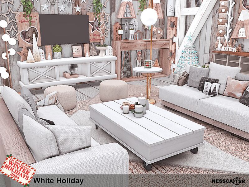 White Holiday Living Room 3 sims 4 cc white holiday by 4