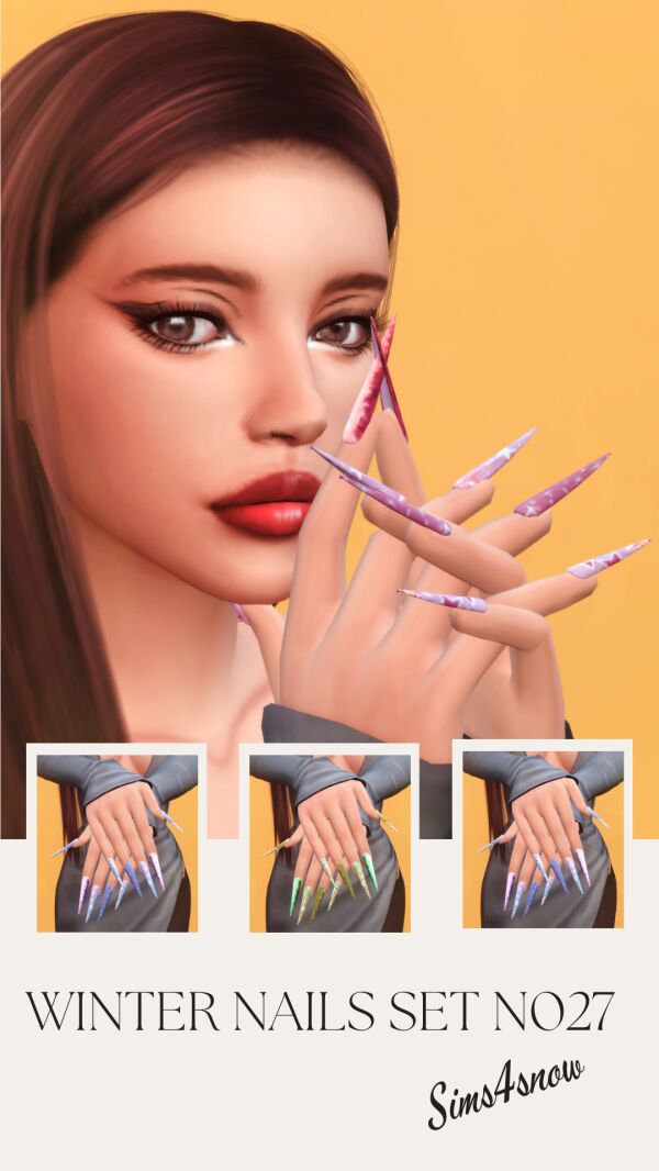 Stunning Winter Nails Set N027 1 Stunning Winter Nails Set N027 Sims 4 CC
