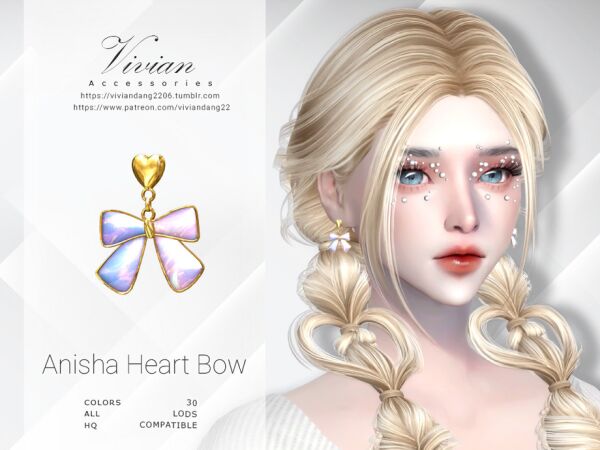 Anisha Heart Bow Earrings by VivianDang 1 Anisha Heart Bow Earrings by VivianDang Sims 4 CC