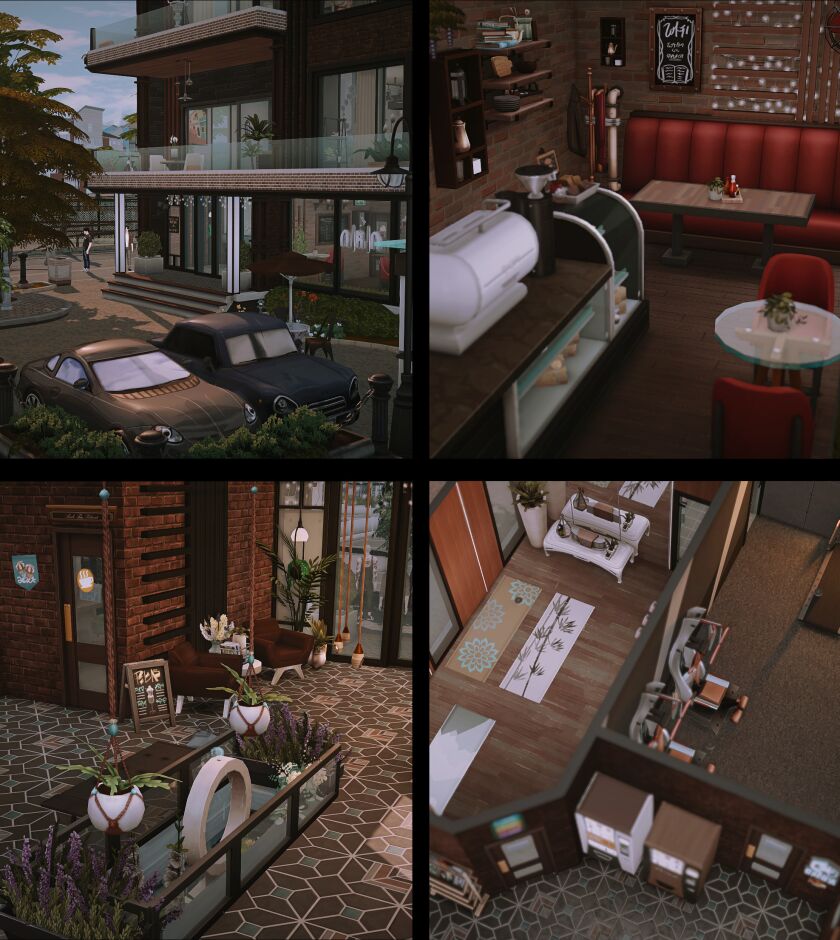 Modern Apartment Complex with Yoga Room and Cafe 21 sims 4 cc apartments cafes gym yoga room nocc 4