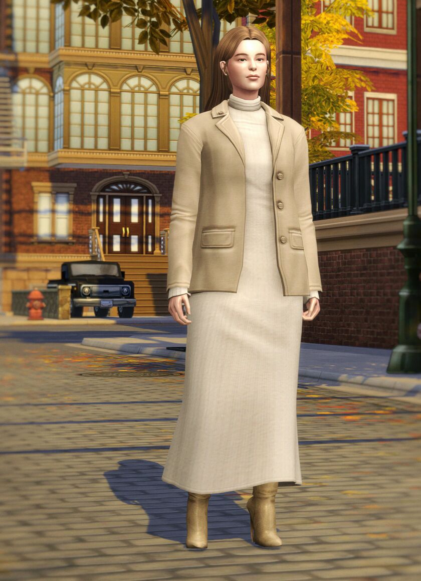 Autumn City III - Stylish Full-Body Outfits 5 sims 4 cc autumn city iii alexis jacket with trousers 12