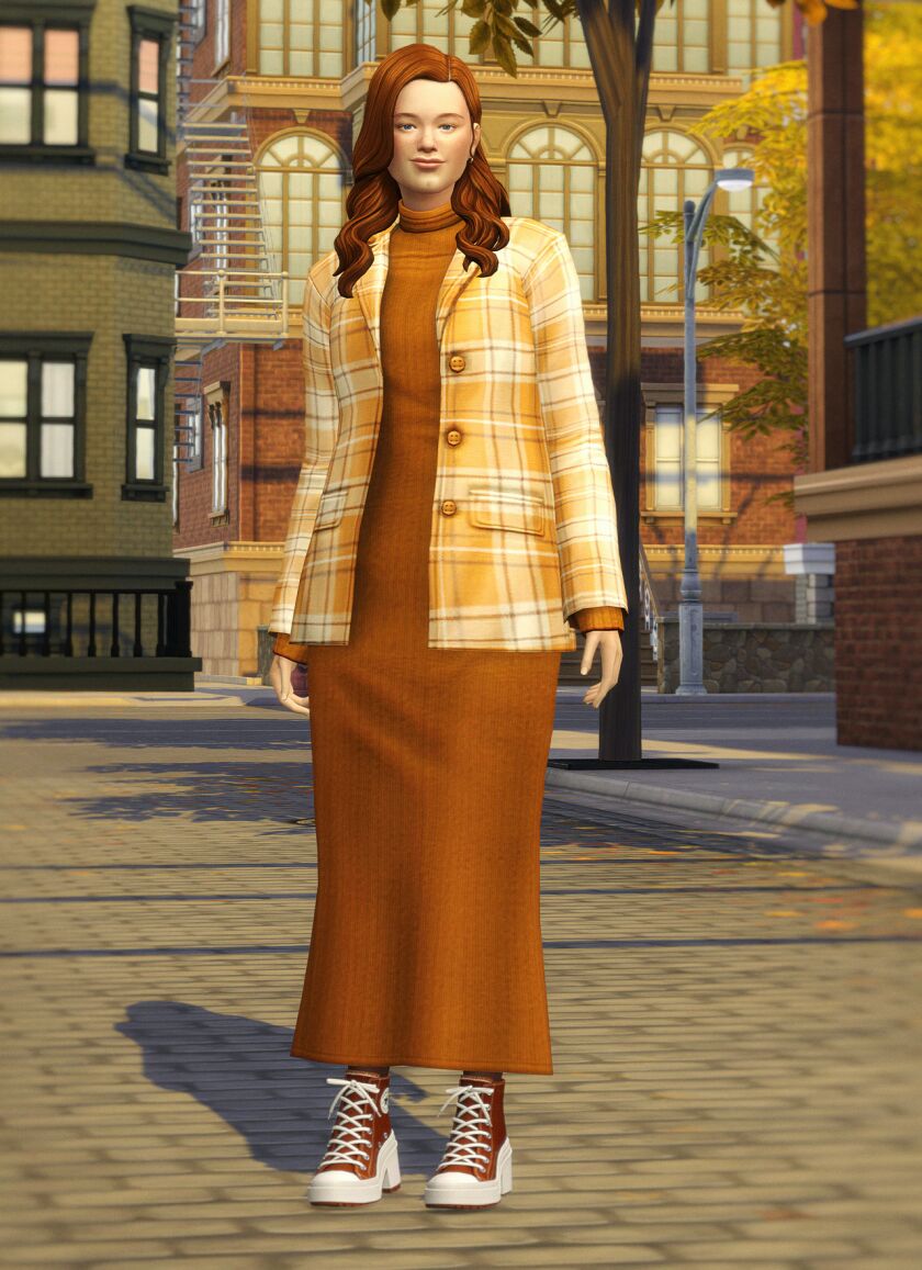 Autumn City III - Stylish Full-Body Outfits 4 sims 4 cc autumn city iii alexis jacket with trousers 14