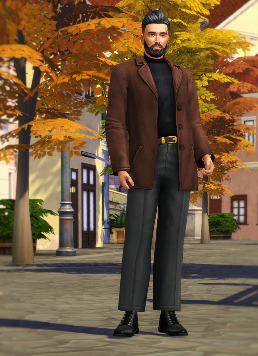 Autumn City III - Stylish Full-Body Outfits 13 sims 4 cc autumn city iii alexis jacket with trousers 5