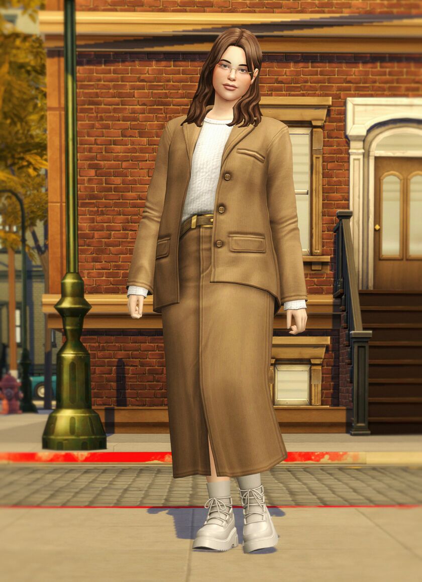 Autumn City III - Stylish Full-Body Outfits 9 sims 4 cc autumn city iii alexis jacket with trousers 8