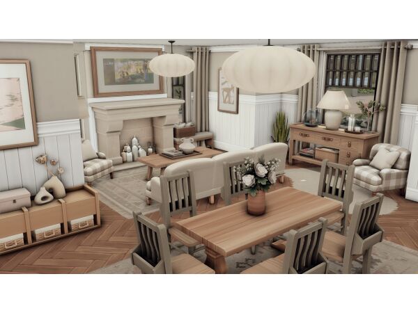 Bright Family Room with Dining Table 1 Bright Family Room with Dining Table Sims 4 CC