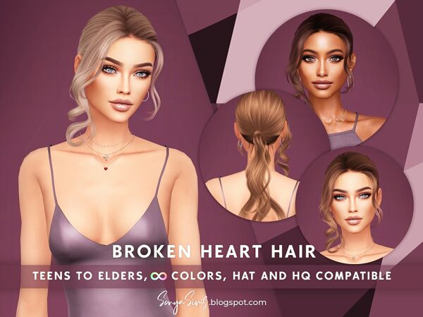 Stunning Broken Heart Hair for Sims 1 Stunning Broken Heart Hair for Sims Sims 4 CC
