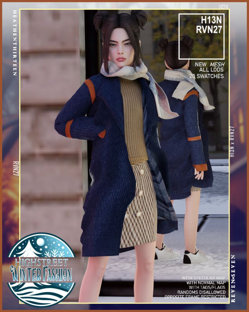 Stylish Winter Overcoat for Kids 2 sims 4 cc childs blown up outerwear winter overcoat with scarf by rvn2seven 2