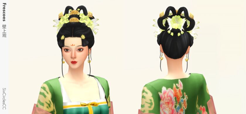 Stunning Chinese Hairstyle by SixcirclesCC 3 sims 4 cc chinese hairstyle frescoes by sixcirclescc 3