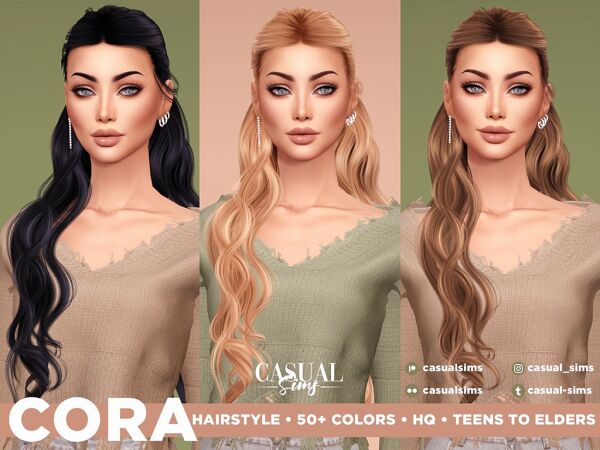 Cora Hairstyle - Long Wavy Curls 1 Cora Hairstyle – Long Wavy Curls Sims 4 CC