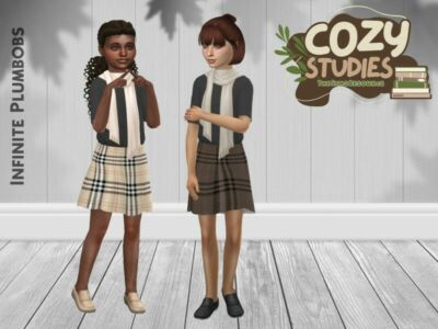 Cozy Studies Child Plaid Skirt And Scarf SET Sims 4 CC