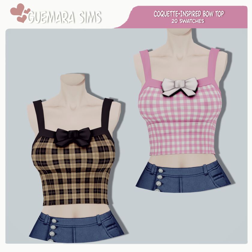 Chic Coquette-Inspired Bow Top for Sims 4 1 Chic Coquette-Inspired Bow Top for Sims 4 Sims 4 CC