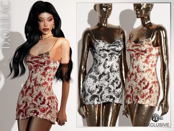 Embellished Orchid Print Mini Dress 1 Embellished Orchid Print Mini Dress Sims 4 CC