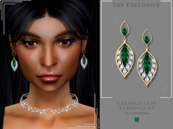 Emerald Leaf Earring V2 by Glitterberryfly 1 Emerald Leaf Earring V2 by Glitterberryfly Sims 4 CC