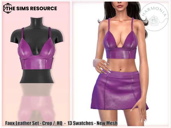 Stylish Faux Leather Triangle Crop Top 1 Stylish Faux Leather Triangle Crop Top Sims 4 CC