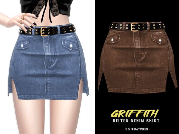 Griffith Belted Denim Skirt 1 Griffith Belted Denim Skirt Sims 4 CC