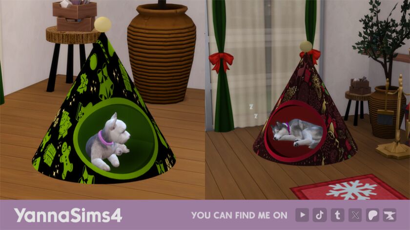 Festive Christmas Tree-Shaped Dog Beds for Your Sims 3 sims 4 cc hi i made christmas tree shaped dog beds for my 3