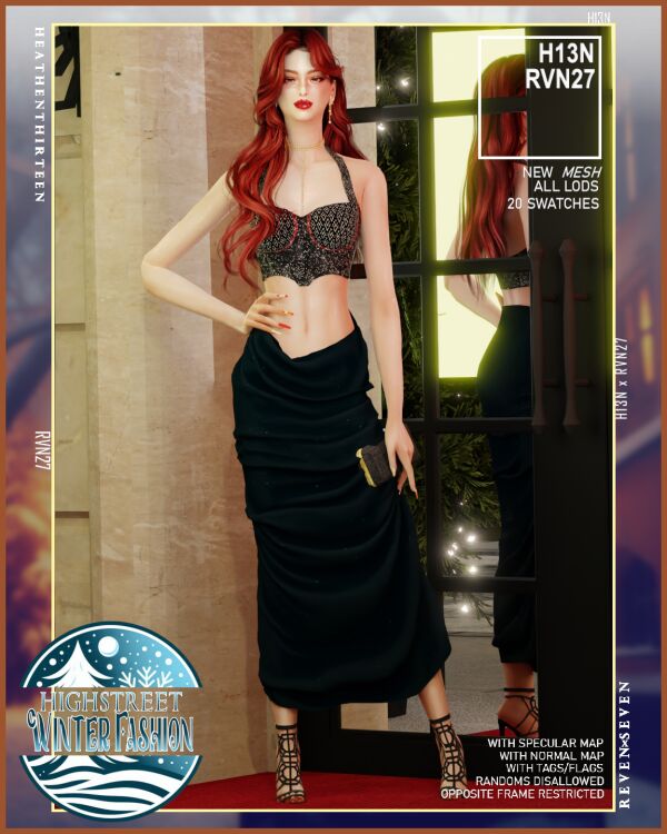 Elegant High Low Cascade Drape Skirt 1 Elegant High Low Cascade Drape Skirt Sims 4 CC