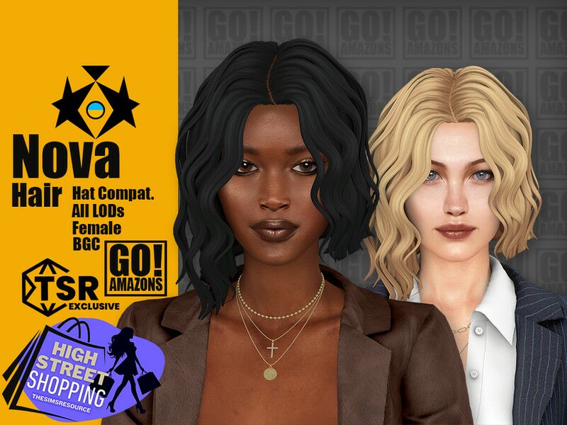 Chic Asymmetrical Bob: Nova Hair by Goamazons 1 Chic Asymmetrical Bob: Nova Hair by Goamazons Sims 4 CC