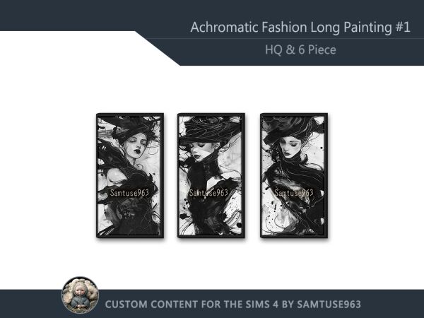 Stylish HQ Achromatic Long Fashion Painting 1 Stylish HQ Achromatic Long Fashion Painting Sims 4 CC
