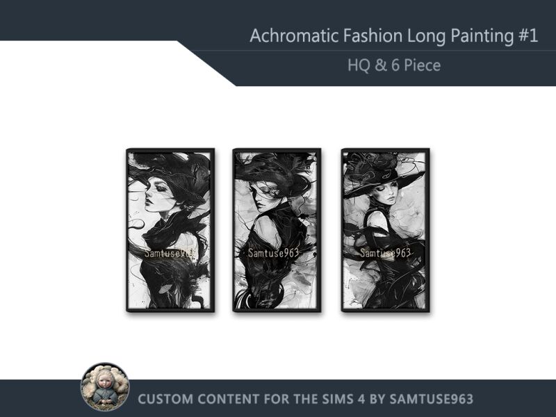 Stylish HQ Achromatic Long Fashion Painting 2 sims 4 cc hq achromatic fashion long painting 1 extra d samtuse963 2