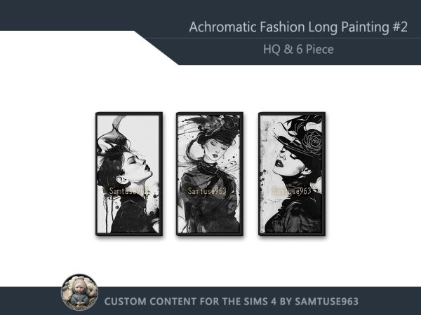 Stylish HQ Achromatic Long Painting for Your Decor 1 Stylish HQ Achromatic Long Painting for Your Decor Sims 4 CC