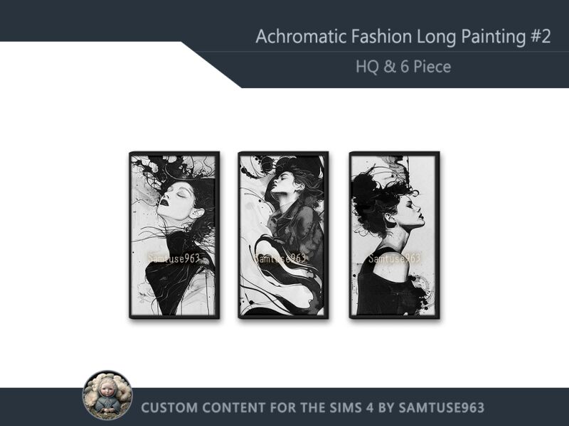 Stylish HQ Achromatic Long Painting for Your Decor 2 sims 4 cc hq achromatic fashion long painting 2 extra d samtuse963 2