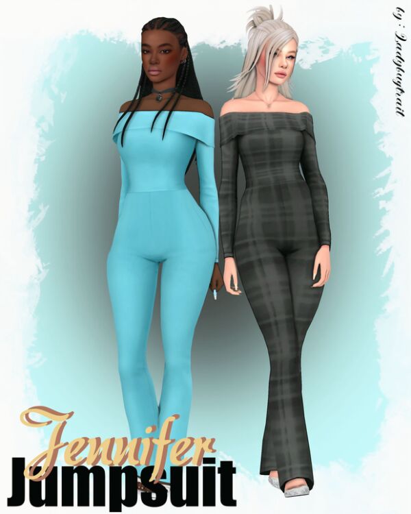Stylish Jennifer Off Shoulder Jumpsuit 1 Stylish Jennifer Off Shoulder Jumpsuit Sims 4 CC