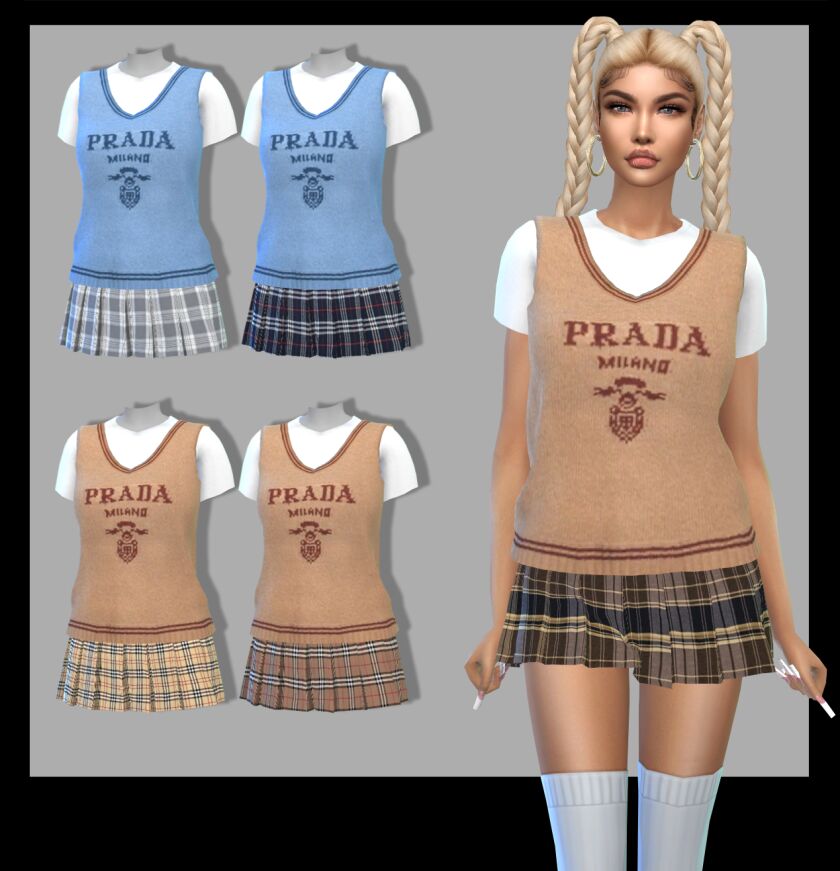Chic Knitted Vest and Mini Skirt Combo 1 Chic Knitted Vest and Mini Skirt Combo Sims 4 CC