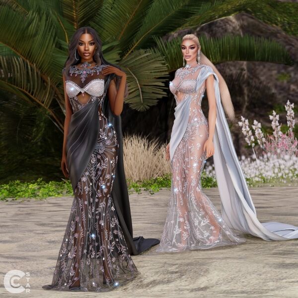 Stunning Lace Gown with Sequins 1 Stunning Lace Gown with Sequins Sims 4 CC