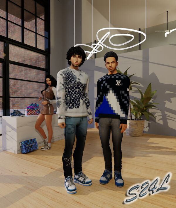 Stylish LV. Chill With Him Top and Jeans Set 1 Stylish LV. Chill With Him Top and Jeans Set Sims 4 CC