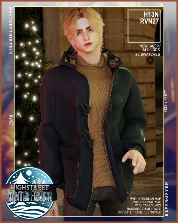 Men's Open Hooded Toggle Winter Coat 1 Men’s Open Hooded Toggle Winter Coat Sims 4 CC