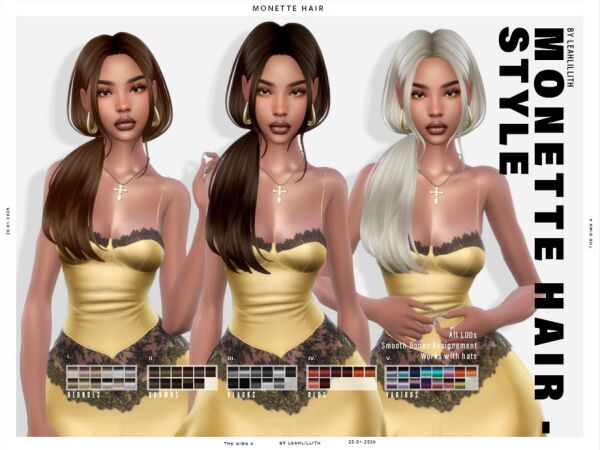 Monette Hairstyle by Leah_Lillith 1 Monette Hairstyle by Leah_Lillith Sims 4 CC