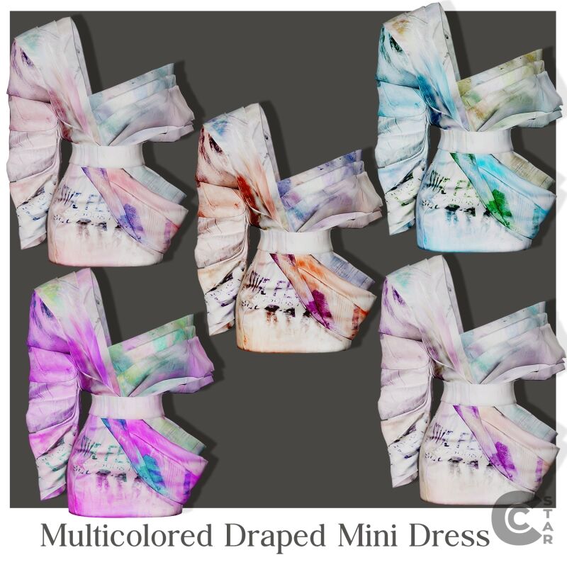 Vibrant Multicolored Mini Dress 2 sims 4 cc multicolored draped mini dress 2