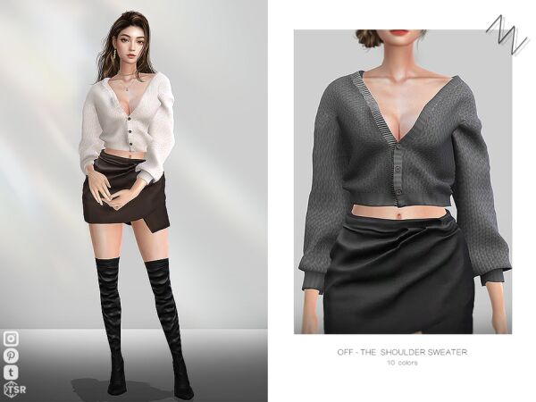Stylish Off-The-Shoulder Sweater for Sims 1 Stylish Off-The-Shoulder Sweater for Sims Sims 4 CC