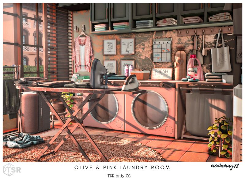 Charming Olive & Pink Laundry Room 14 sims 4 cc olive pink laundry room 2