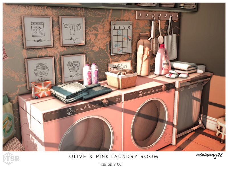 Charming Olive & Pink Laundry Room 15 sims 4 cc olive pink laundry room 3