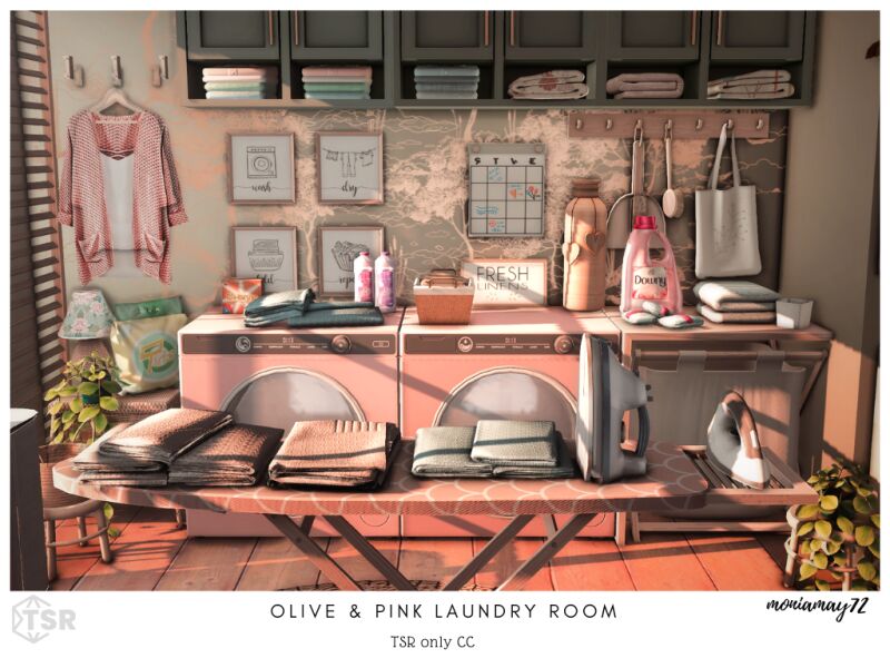 Charming Olive & Pink Laundry Room 12 sims 4 cc olive pink laundry room 4