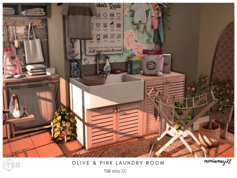 Charming Olive & Pink Laundry Room 10 sims 4 cc olive pink laundry room 6