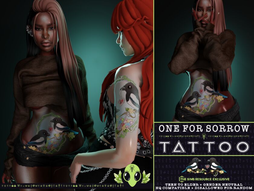 ONE For Sorrow Tattoo - TSR Exclusive 1 ONE For Sorrow Tattoo – TSR Exclusive Sims 4 CC