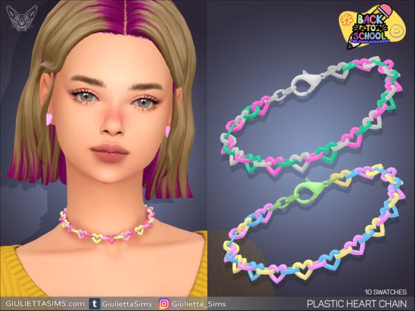 Stylish Plastic Heart Chain Necklace 1 Stylish Plastic Heart Chain Necklace Sims 4 CC
