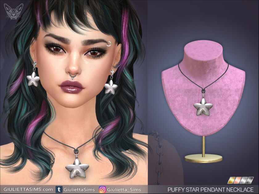 Puffed Star Earrings And Pendant Cord Choker 2 sims 4 cc puffed star earrings and pendant cord choker 2