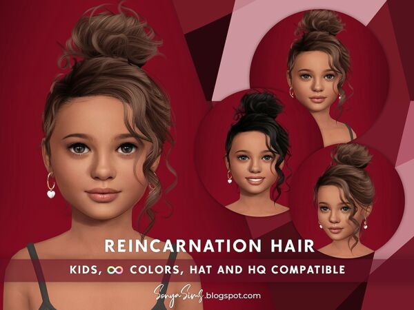 Super Cute Curly Bun for Kids 1 Super Cute Curly Bun for Kids Sims 4 CC