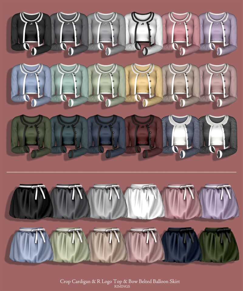 Chic Crop Cardigan & Belted Balloon Skirt 3 sims 4 cc rimings crop cardigan r logo top bow belted balloon skirt 2
