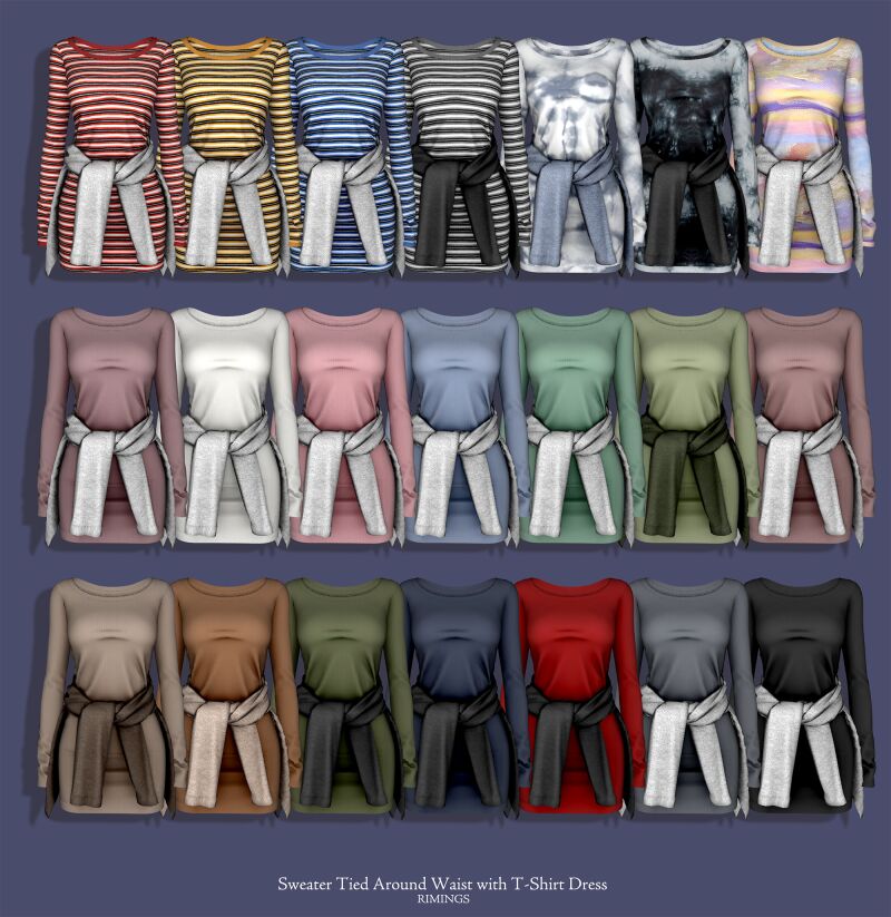 Sweater Tied Around Waist with T-Shirt Dress 3 sims 4 cc rimings sweater tied around waist with t shirt dress 2