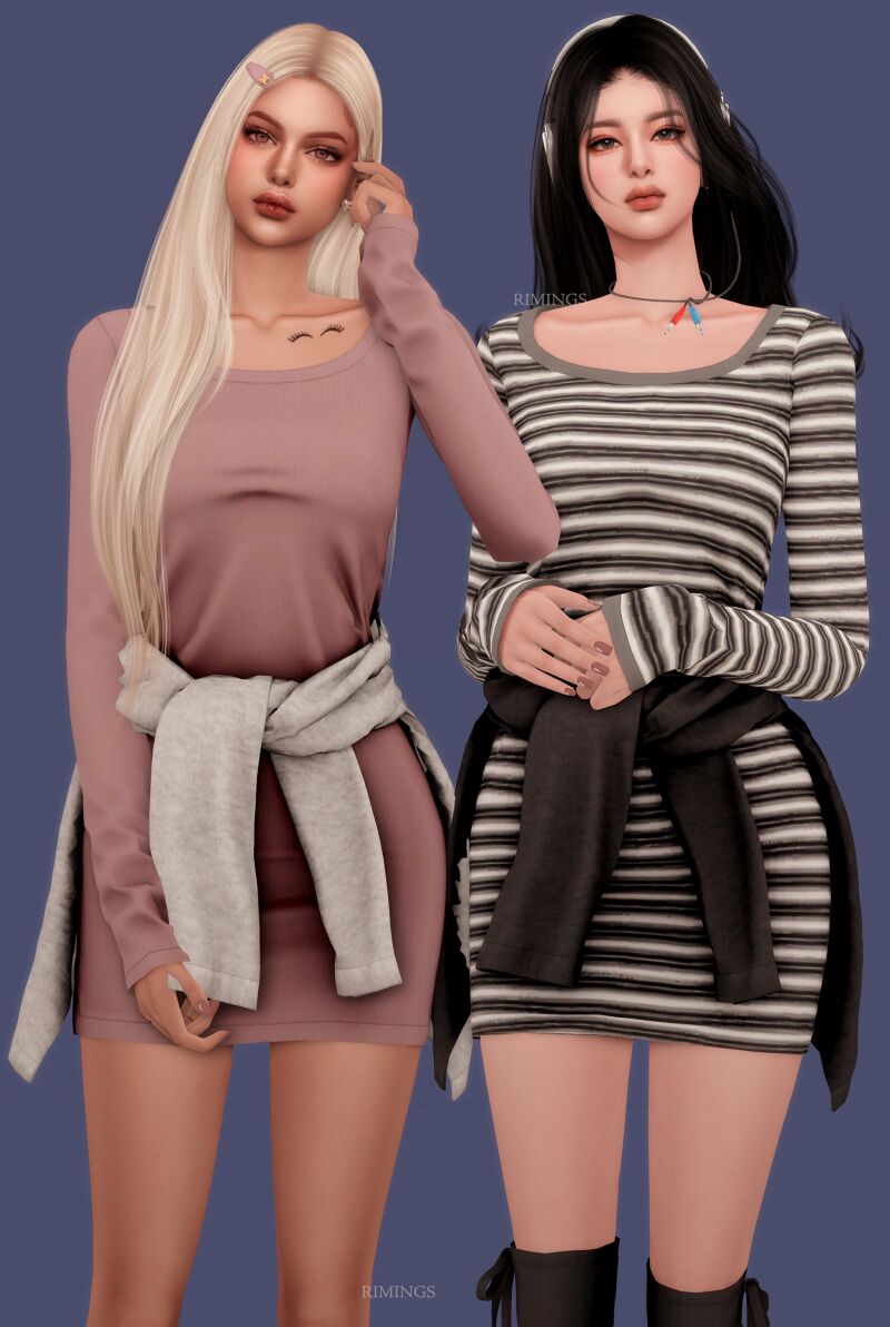 Sweater Tied Around Waist with T-Shirt Dress 2 sims 4 cc rimings sweater tied around waist with t shirt dress 3