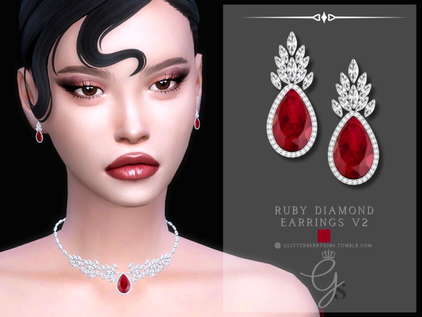 Ruby Diamond Earrings - Elegant Jewelry 1 Ruby Diamond Earrings – Elegant Jewelry Sims 4 CC