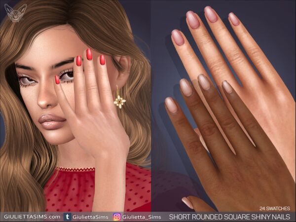 Short Rounded Square Shiny Nails 1 Short Rounded Square Shiny Nails Sims 4 CC