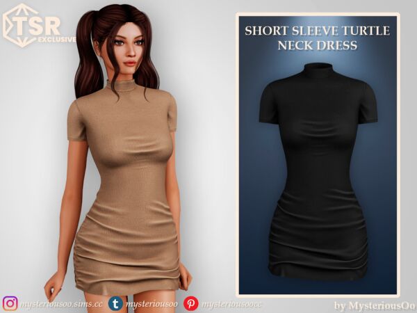 Chic Short Sleeve Turtle Neck Dress 1 Chic Short Sleeve Turtle Neck Dress Sims 4 CC