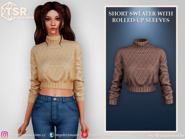 Chic Short Sweater with Rolled-Up Sleeves 1 Chic Short Sweater with Rolled-Up Sleeves Sims 4 CC