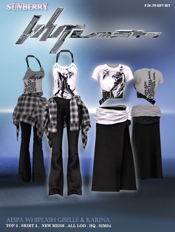 Aespa Whiplash Giselle & Karina Outfits 1 Aespa Whiplash Giselle & Karina Outfits Sims 4 CC
